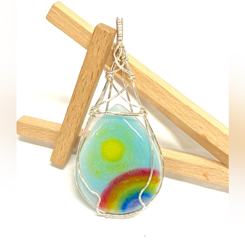 Handmade Hand Painted Resin Art Cabochon Hand Wrapped Statement Pendant